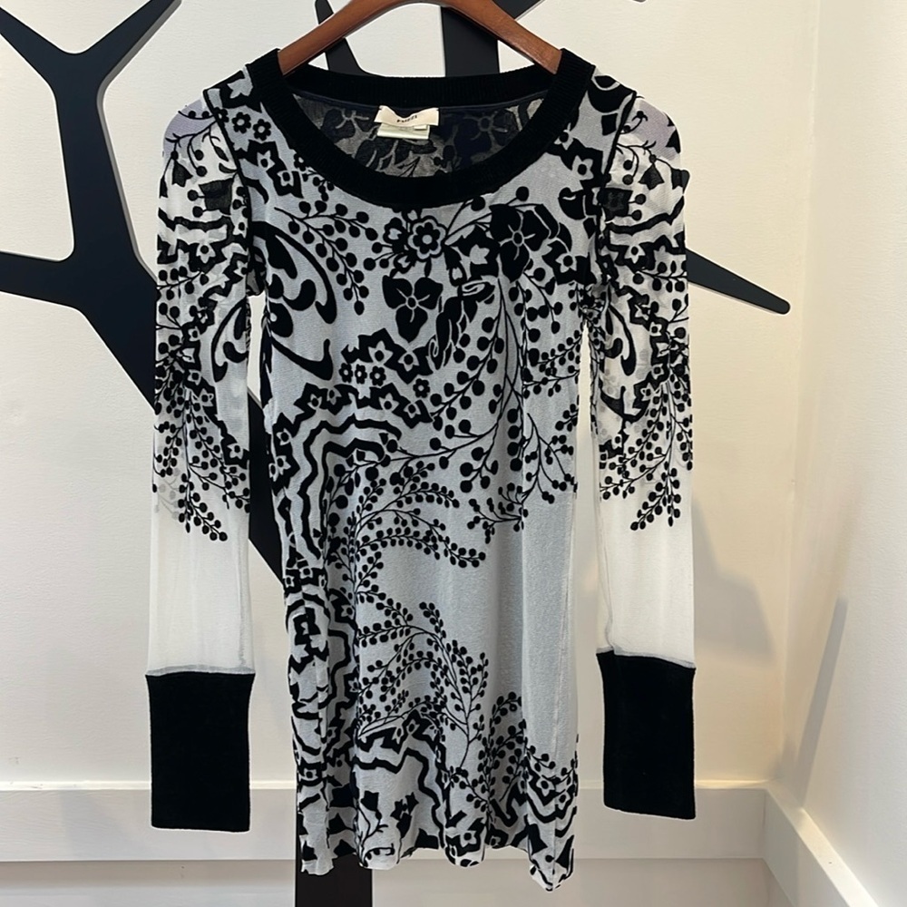 FUZZI black velour and white tunic or mini dress size small